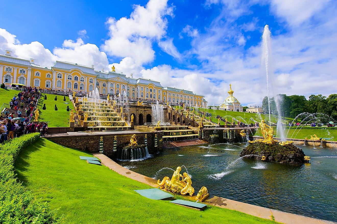 The facade of the Peterhof Palace.