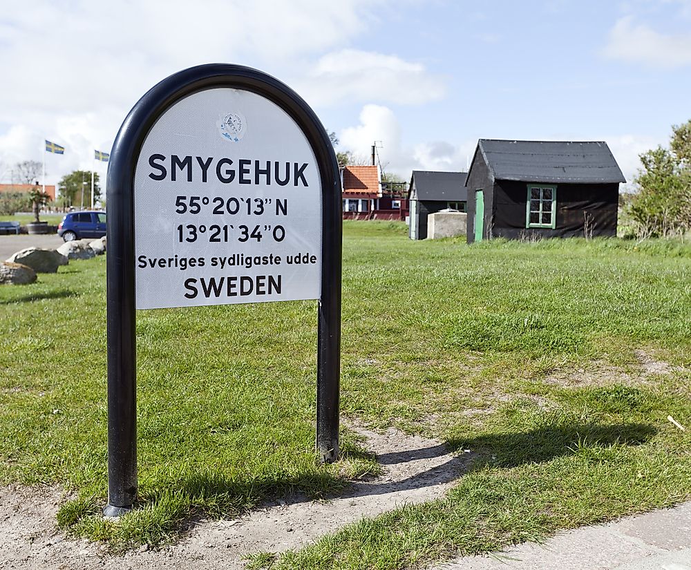 Monument signalling Smygehuk as the southernmost point in Sweden. Editorial credit: Scandphoto / Shutterstock.com