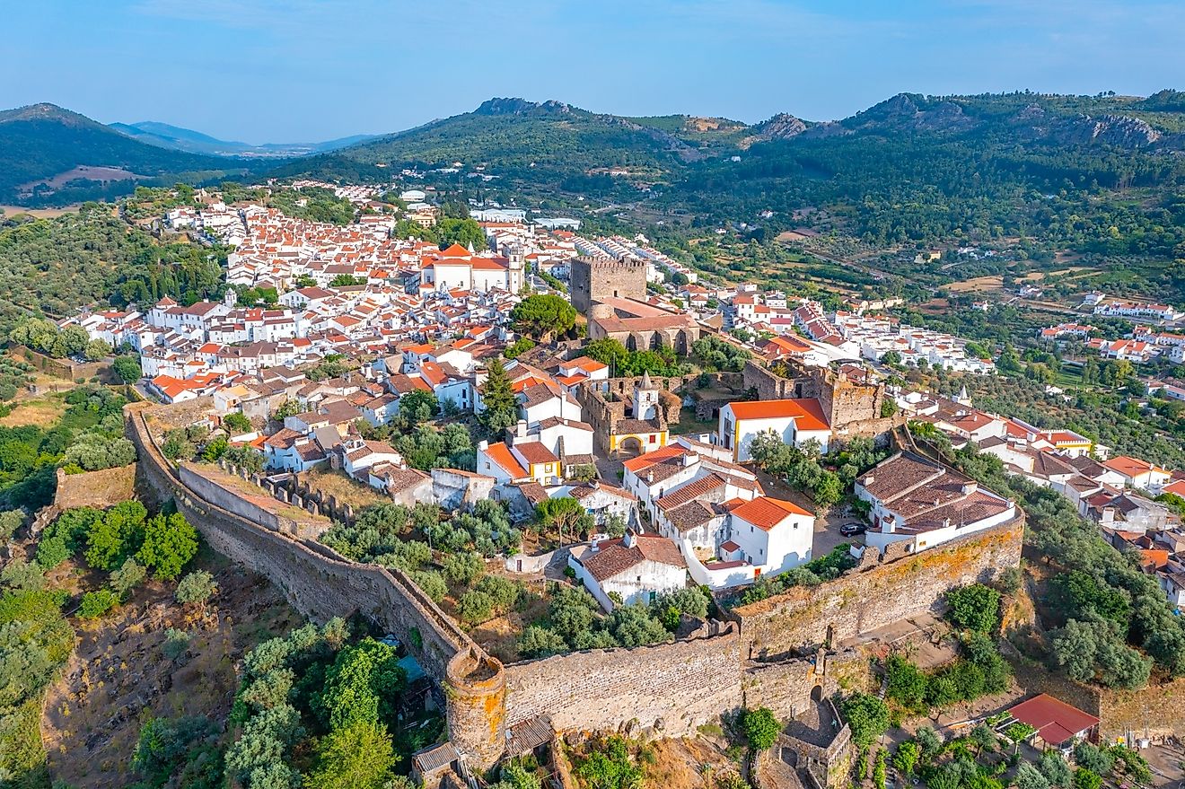 Aerial view of the Portuguese town of Castelo de Vide.