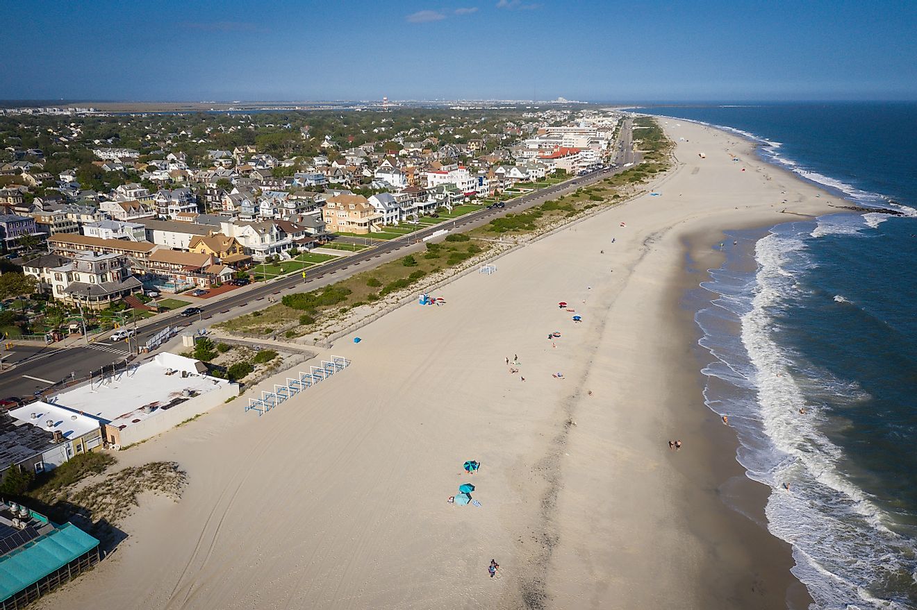 Aerial view of the coastline of Cape May, New Jersey.