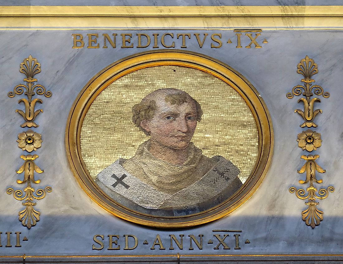 Editorial credit: Zvonimir Atletic / Shutterstock.com. A portrait depicting Pope Benedict IX, who was pope on three separate occasions.