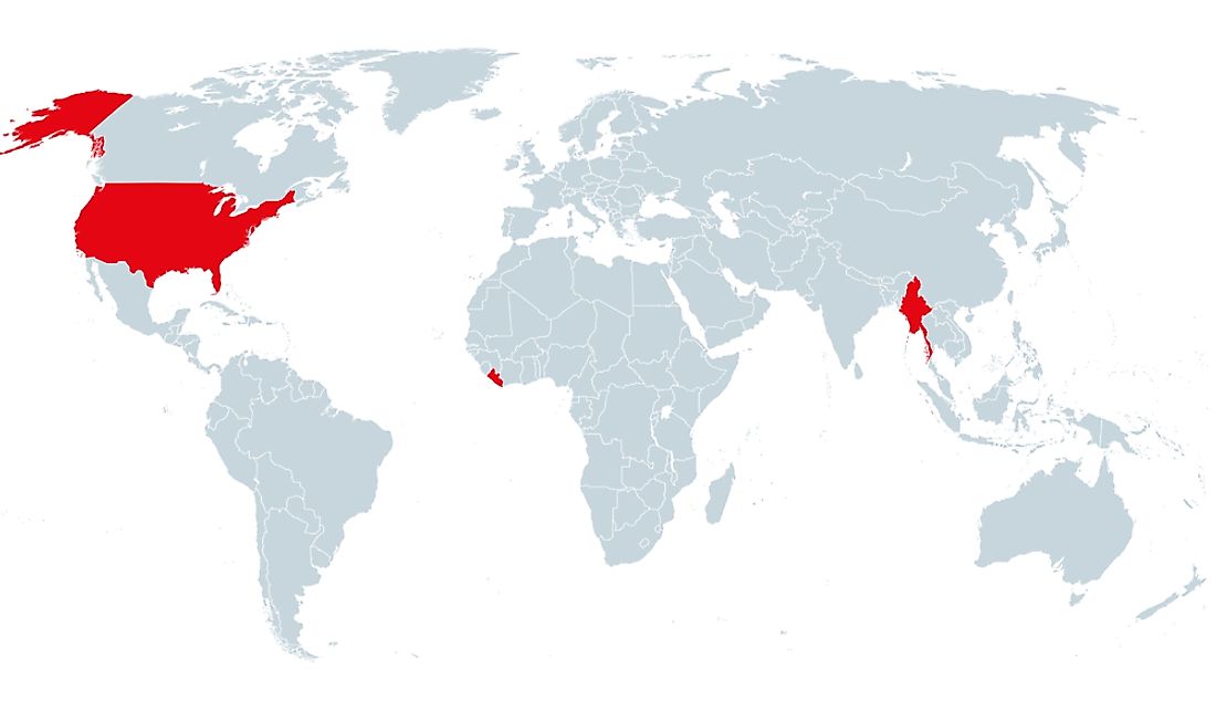 Map depicting the three countries that still use the imperial system.