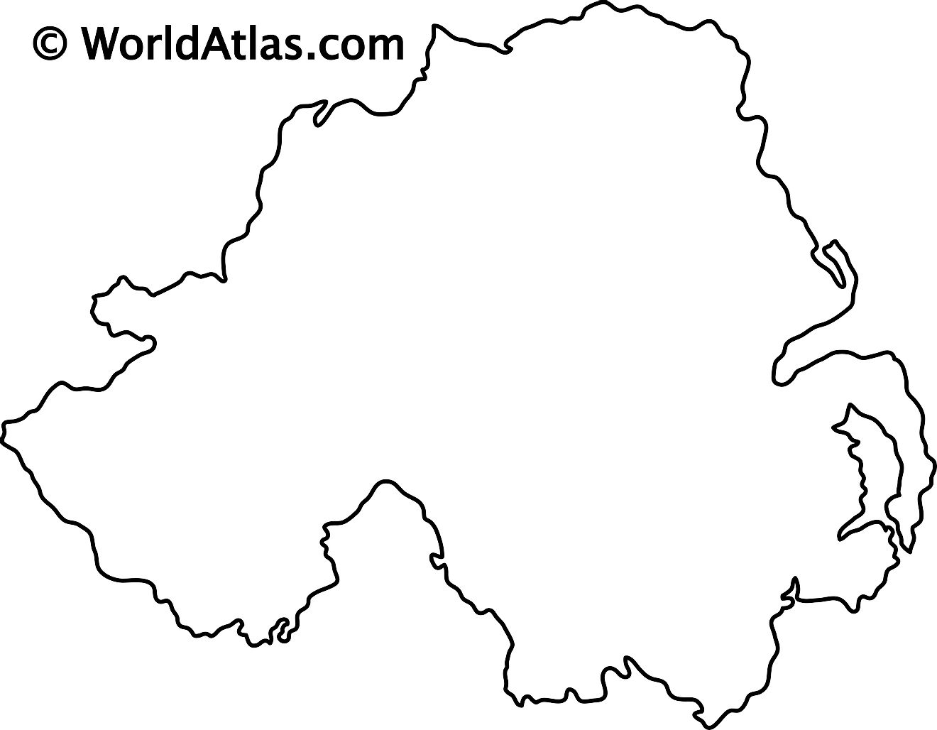 Mapa de contorno en blanco de Irlanda del Norte