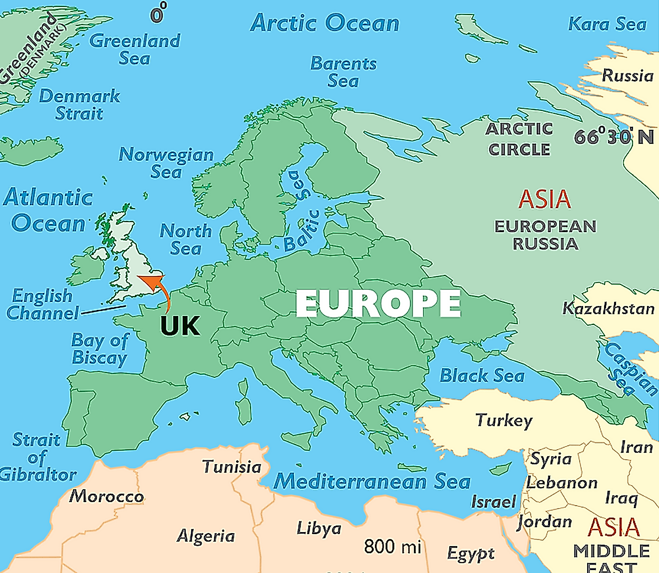 Map of Europe showing the location of the UK.