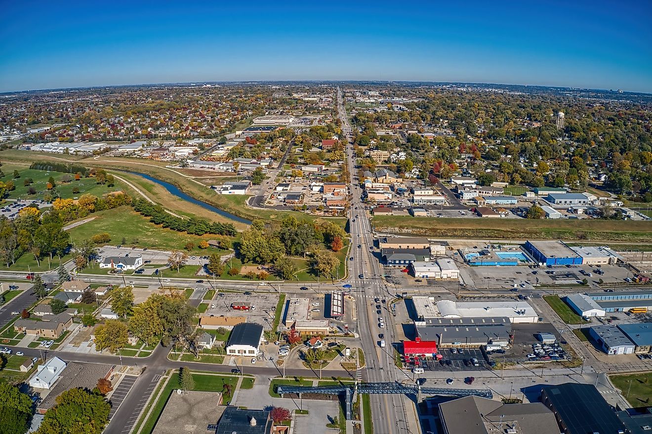 Aerial view of the Omaha suburb of Papillion, Nebraska