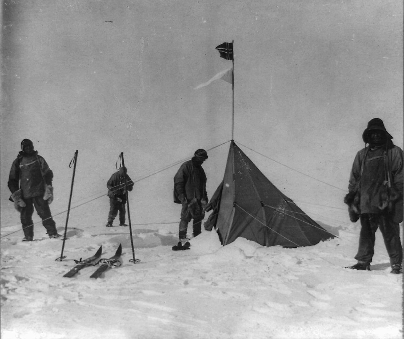 Members of the ill-fated Terra Nova expedition at the South Pole.