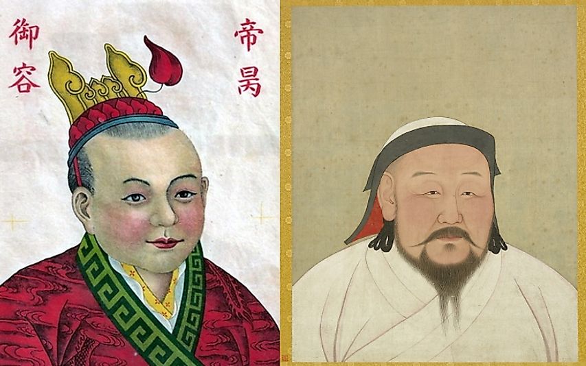 The Song forces of Emperor Zhao Bing (left) fell to Kublai Khan's (right) Mongols in the Battle of Yamen.