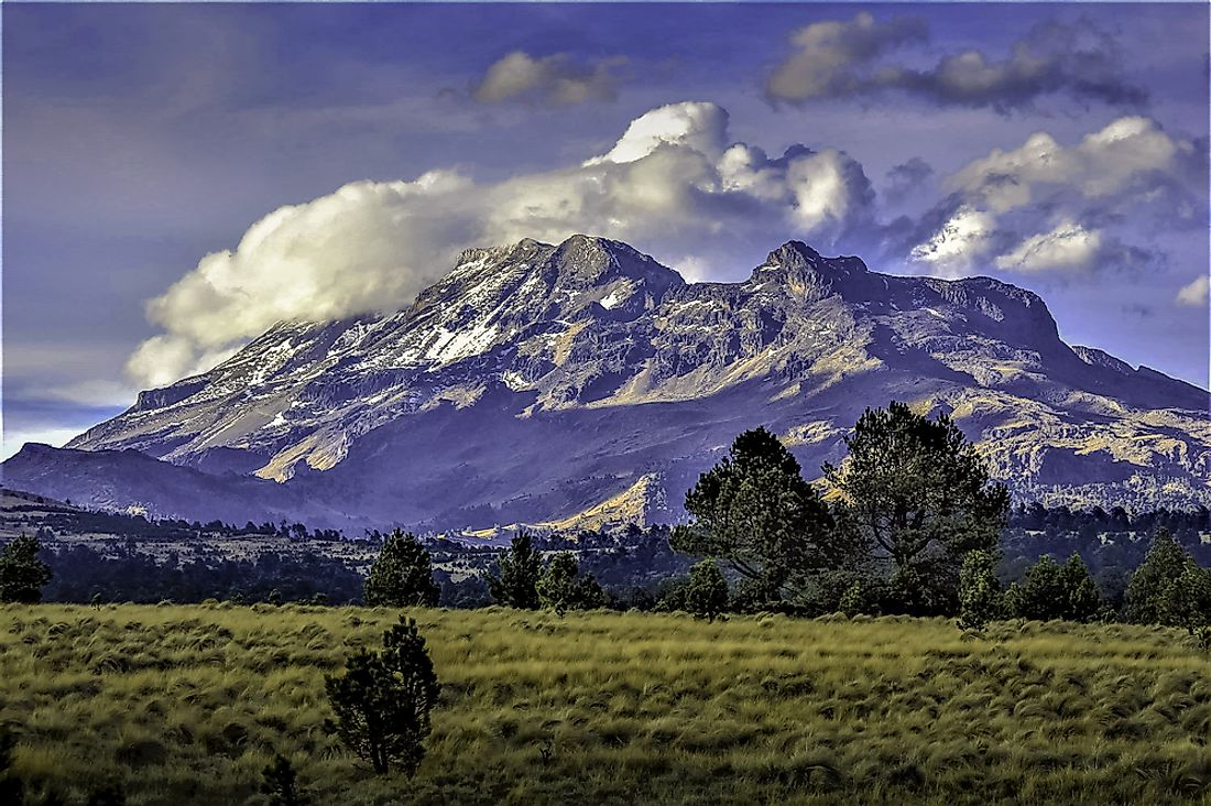 Snow atop a volcano in Mexico. 