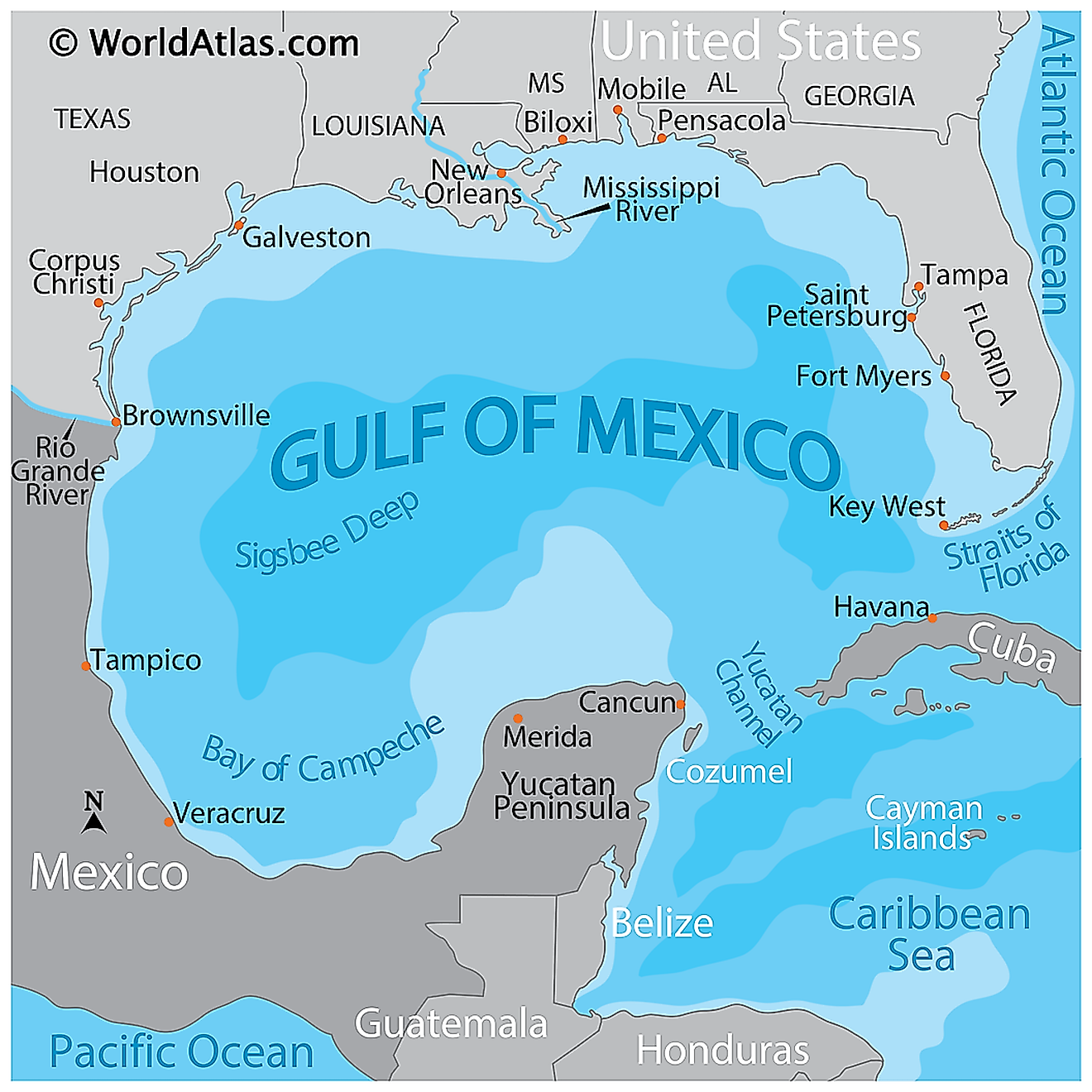 The Sigsbee Deep is located in the Gulf of Mexico Basin and is the deepest part of the basin.