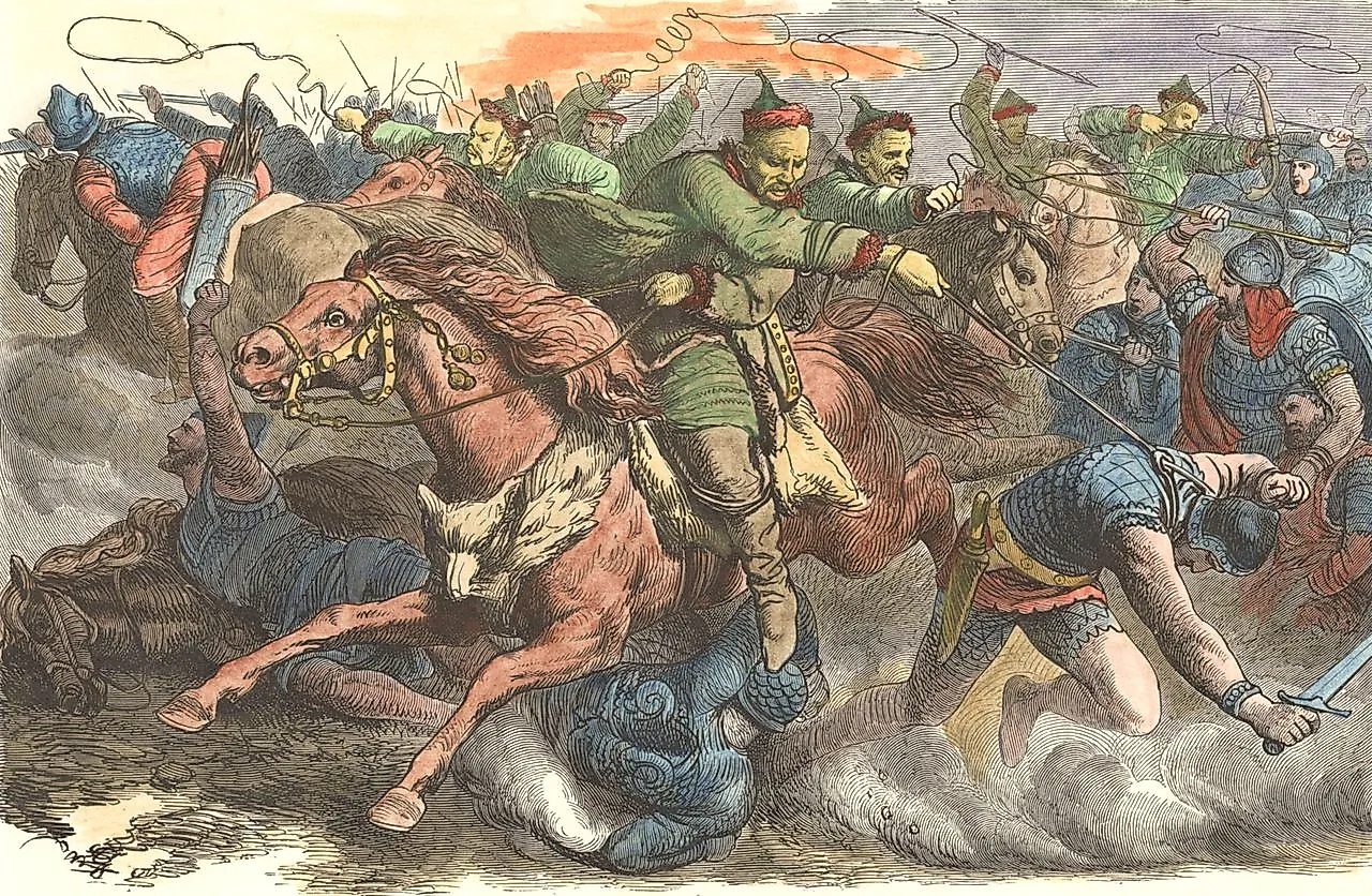 Huns (in green) engaged in a battle.