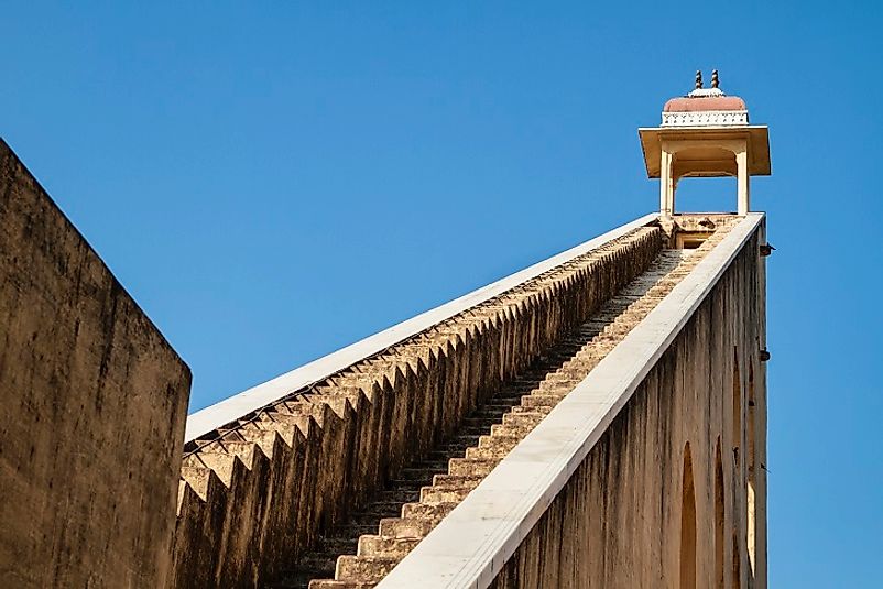 Stairway to the top of the world's largest sundial at Jantar Mantar in Jaipur, Rajasthan, India.