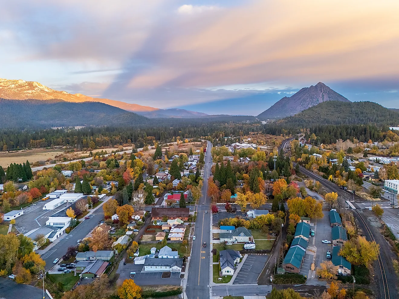Aerial view of Mount Shasta, California.