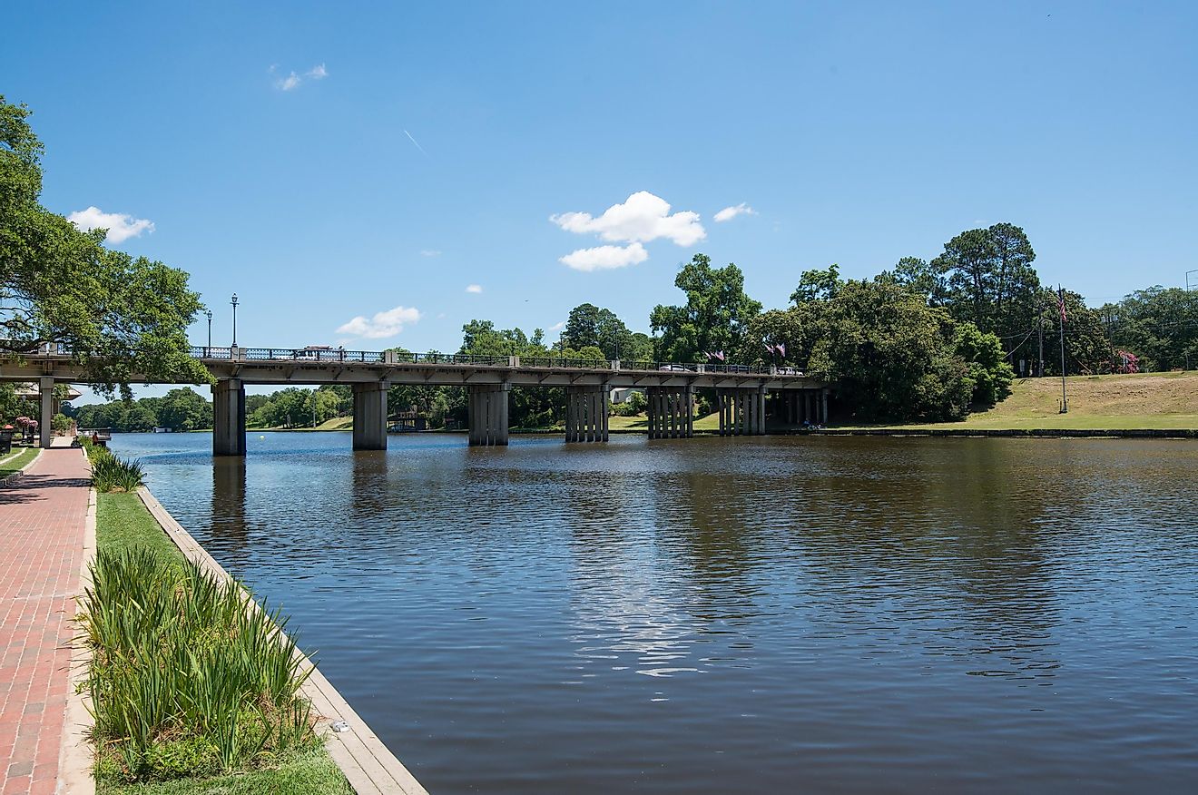 VIew of the riverbank and a bridge in Natchitoches, Louisiana