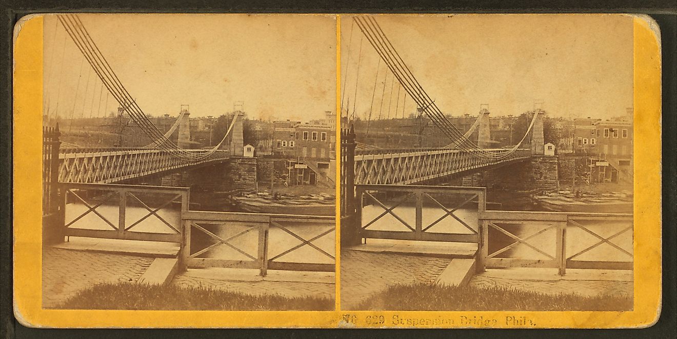 The Fairmount Wire Bridge was opened in 1842 in Philadelphia and is one of the oldest suspension bridges in the US. 