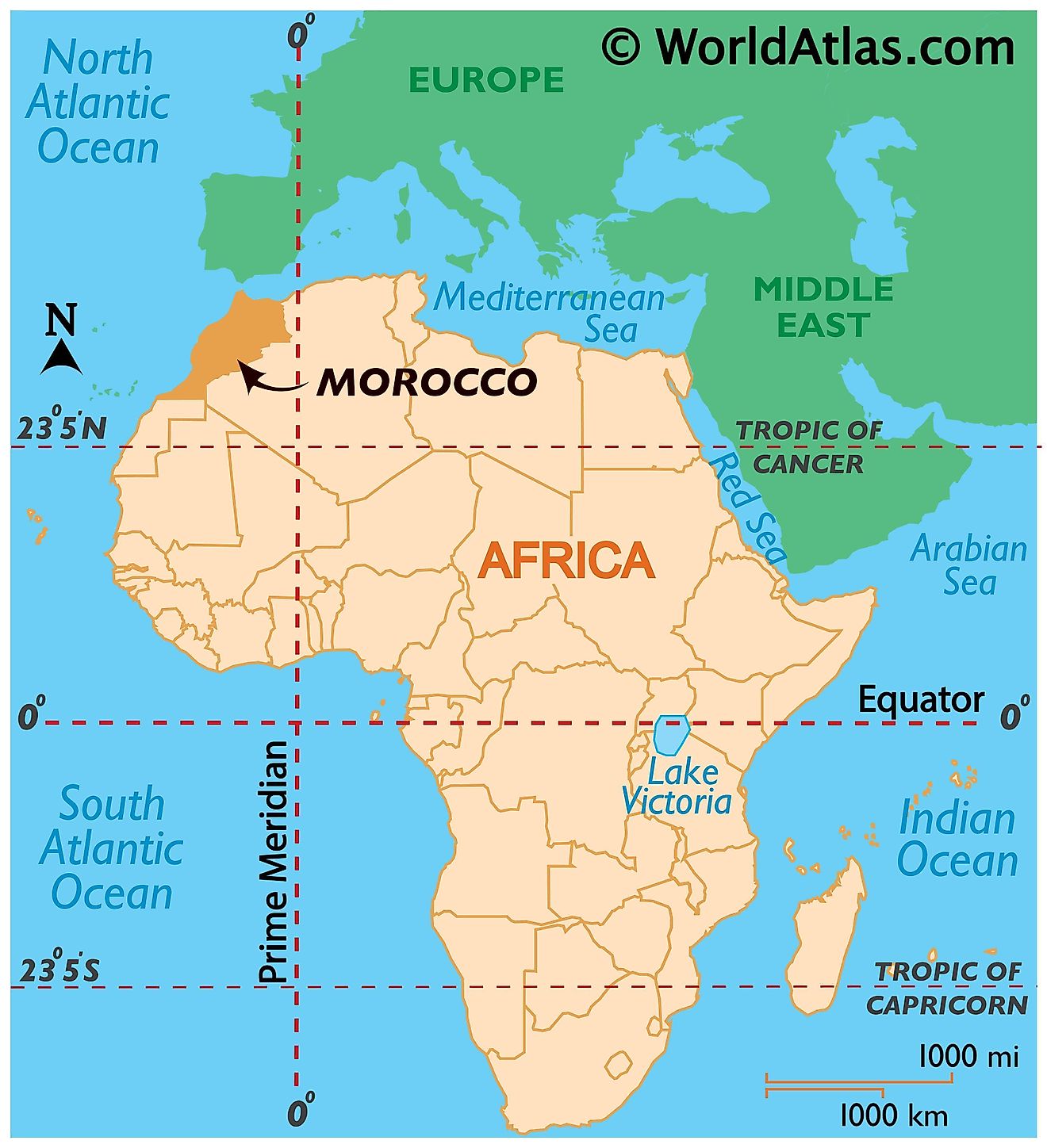 Map showing location of Morocco in the world.