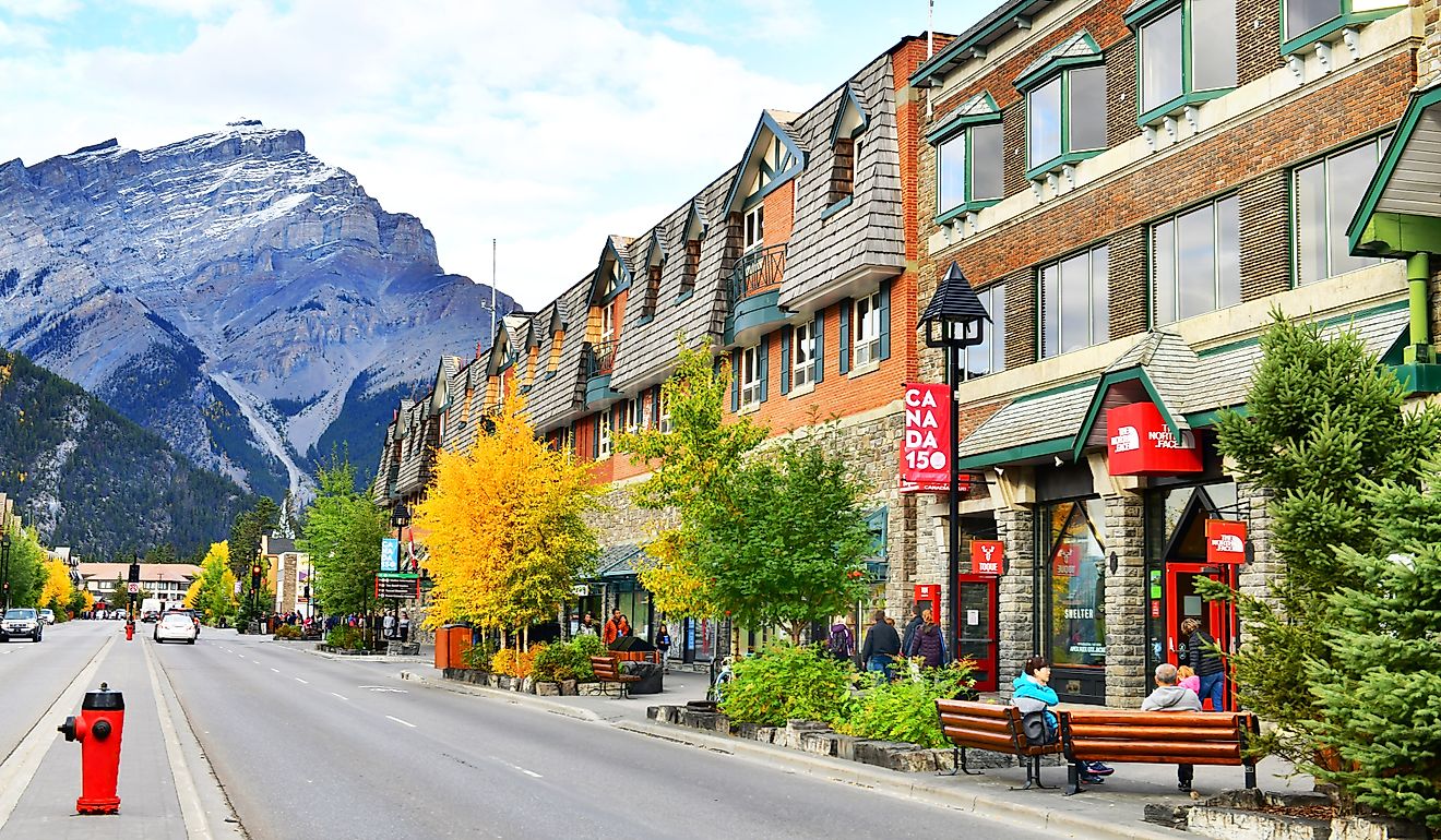 Banff Avenue in Banff, Alberta. Image credit viewfinder via Shutterstock