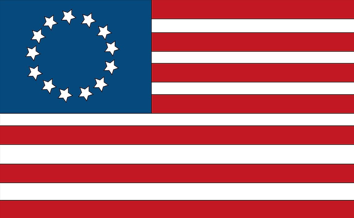 The first American flag, used to represent the Thirteen Colonies. 