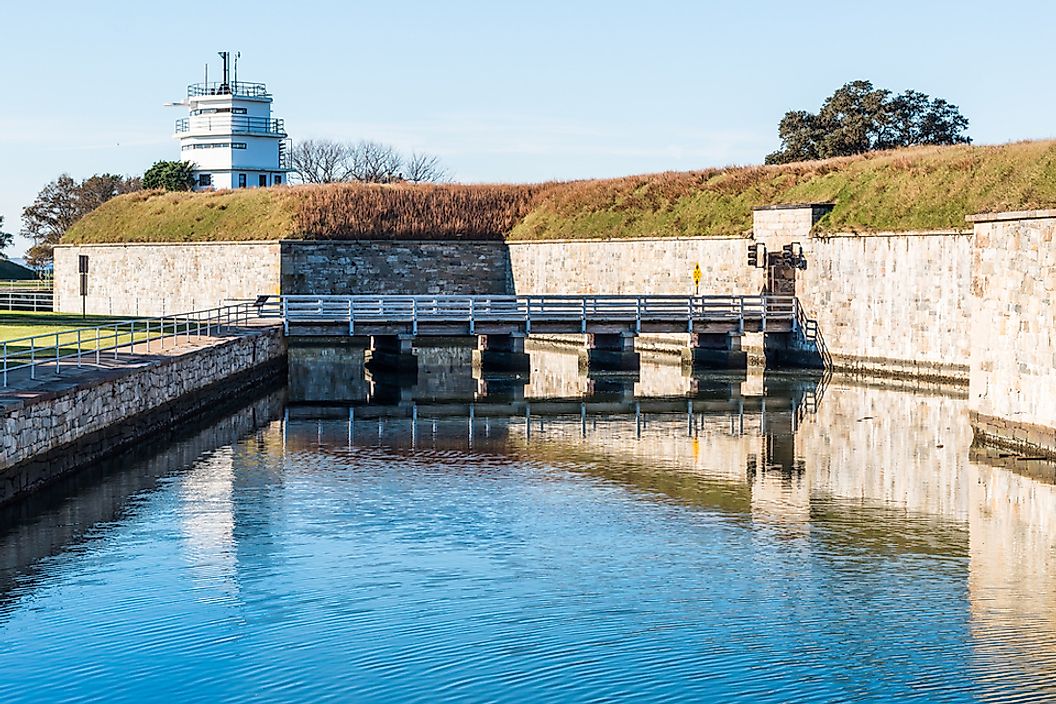 Fort Monroe was fortified with a bridge and moat.