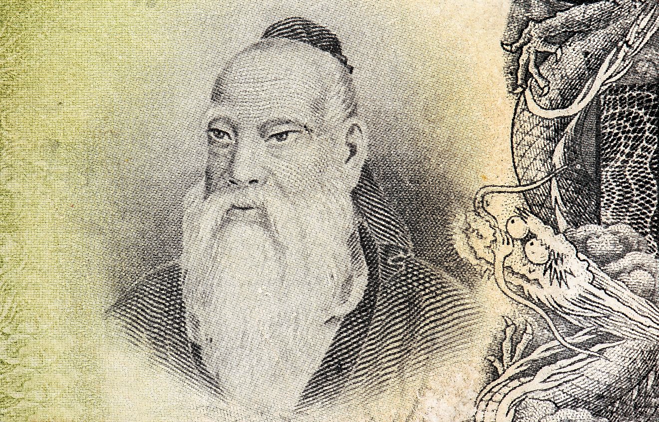 Kongzi or Confucius. Portrait from China 100 Yuan 1938 Banknotes.