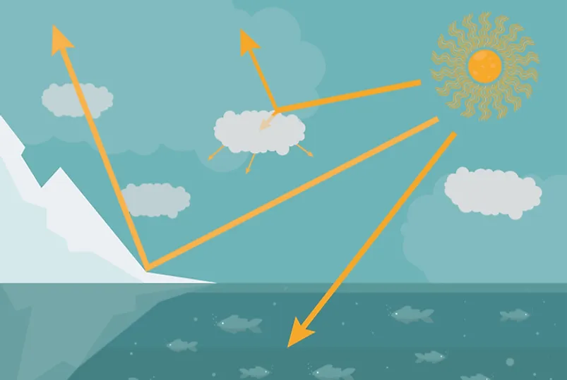 Ice reflects 50% to 60% of incoming solar heat. 