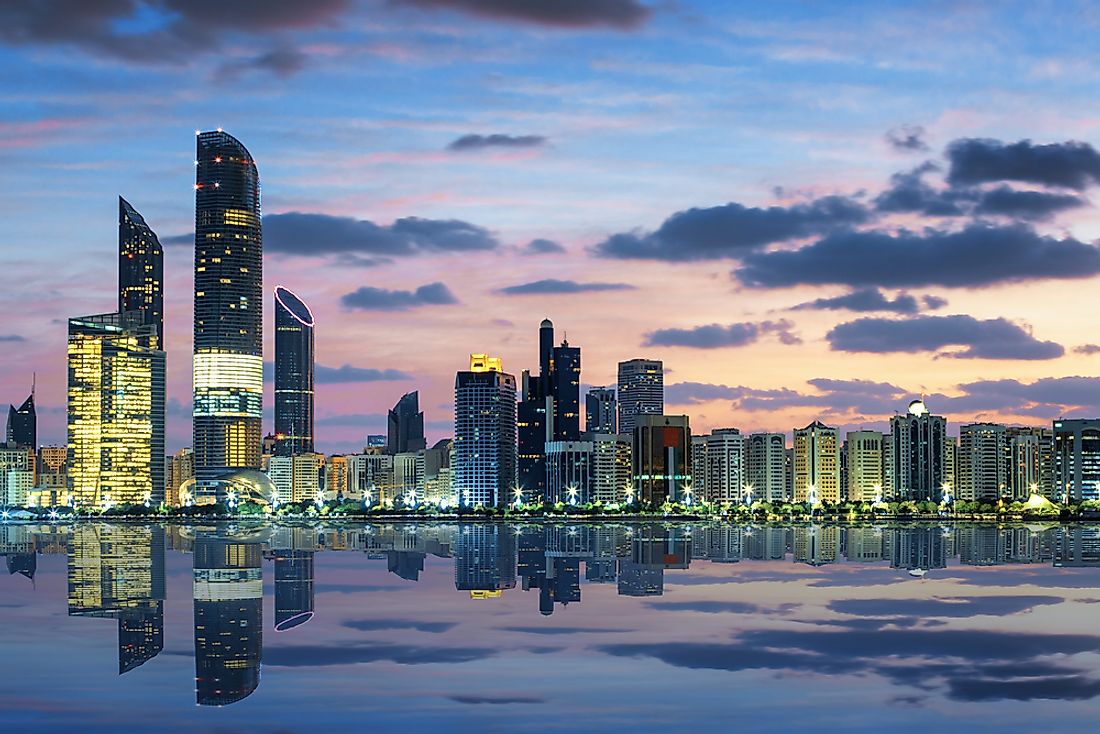 The skyline of Abu Dhabi, in the United Arab Emirates. 