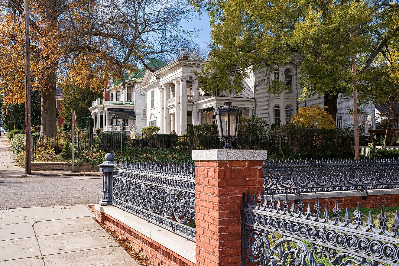 Ornate Ironwork and Vintage Homes in the Danville Historic District in Danville, Virginia.