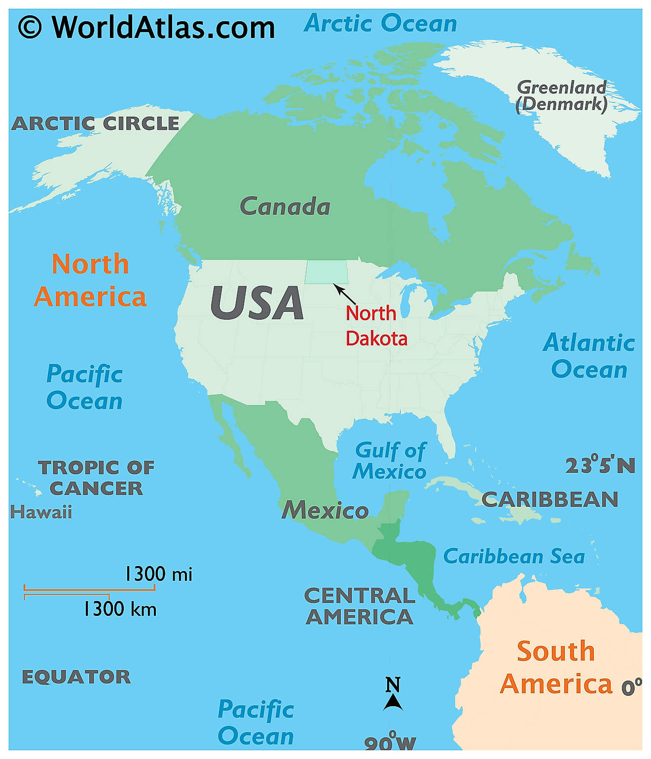 Map showing location of North Dakota in the world.