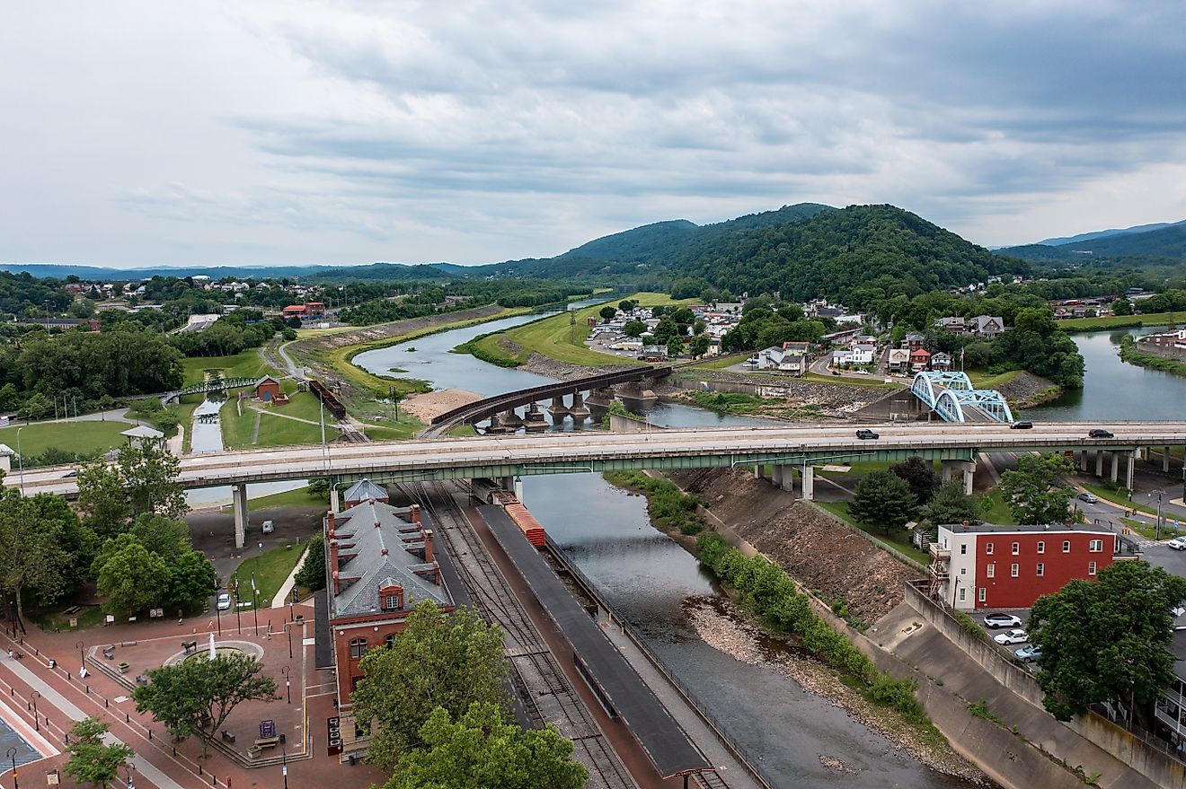Aerial View of the C and O Canal Trail and the Potomac River in Cumberland Maryland