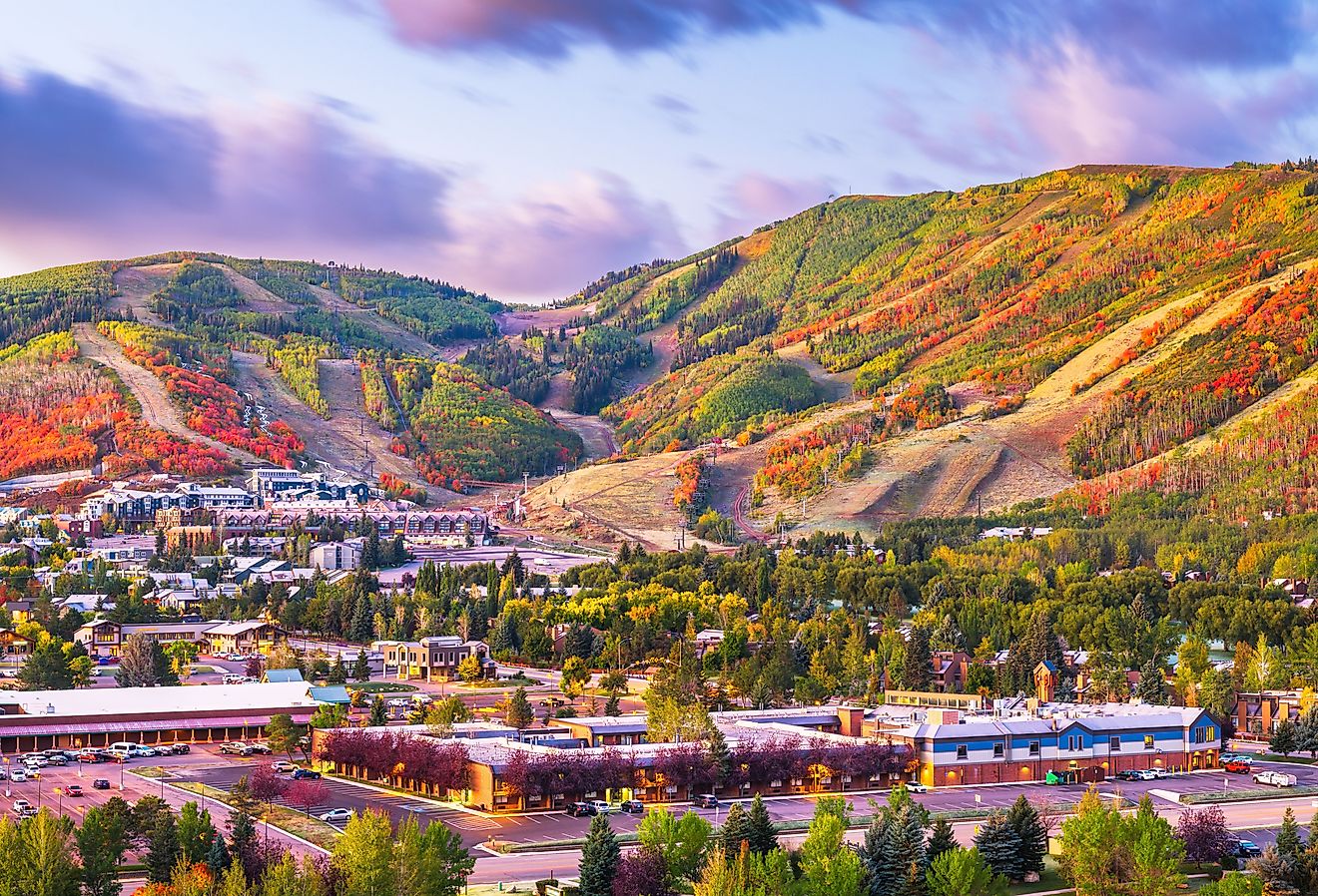 Overlooking downtown Park City, Utah, in autumn with vibrant colors.