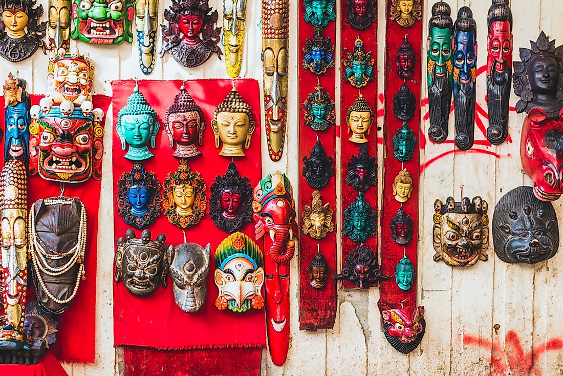 Masks for sale at the market in Kathmandu, Nepal. 