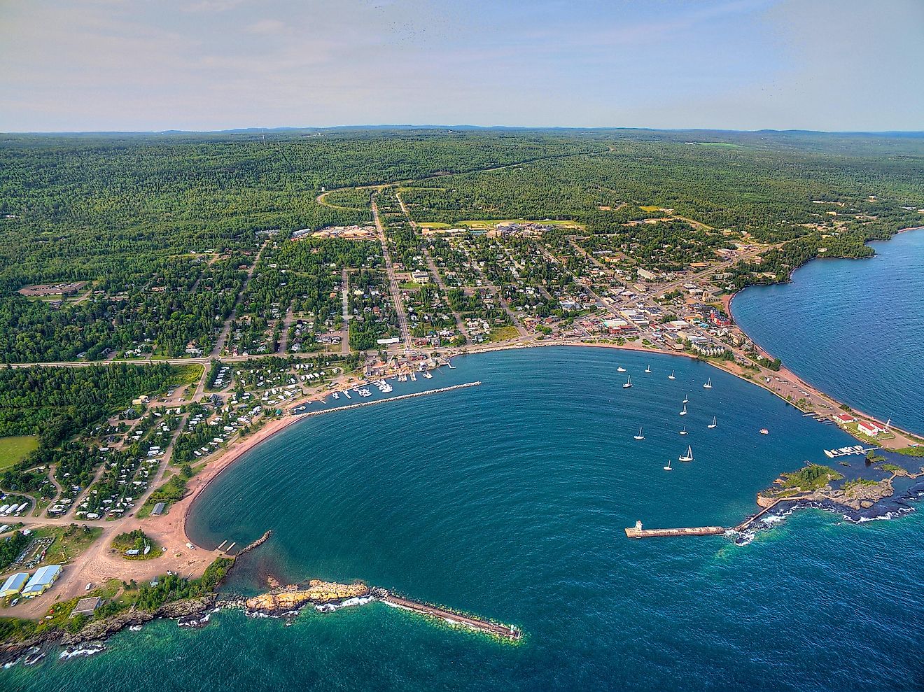 Aerial view of Grand Marais, Minnesota.