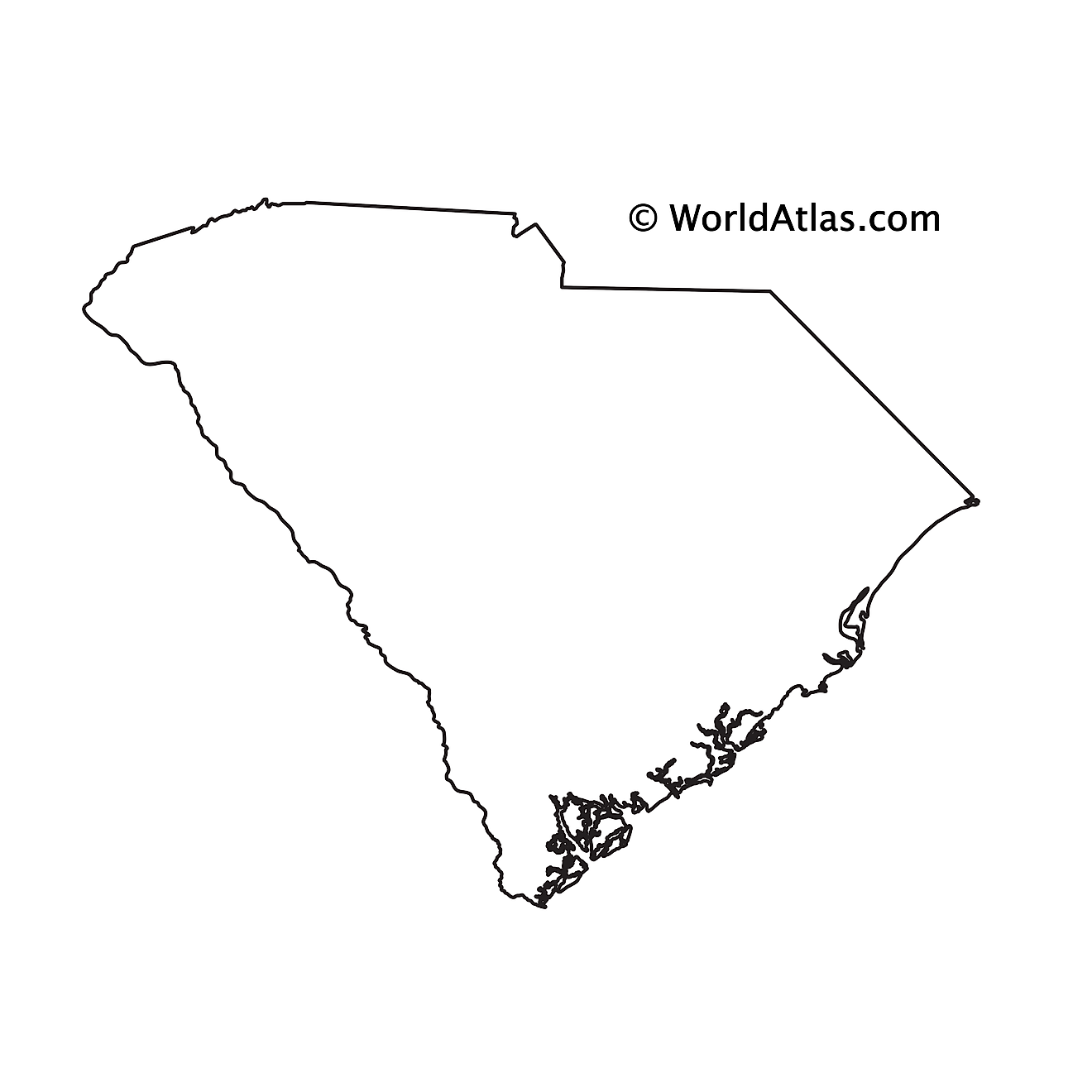 Mapa de contorno en blanco de Carolina del Sur