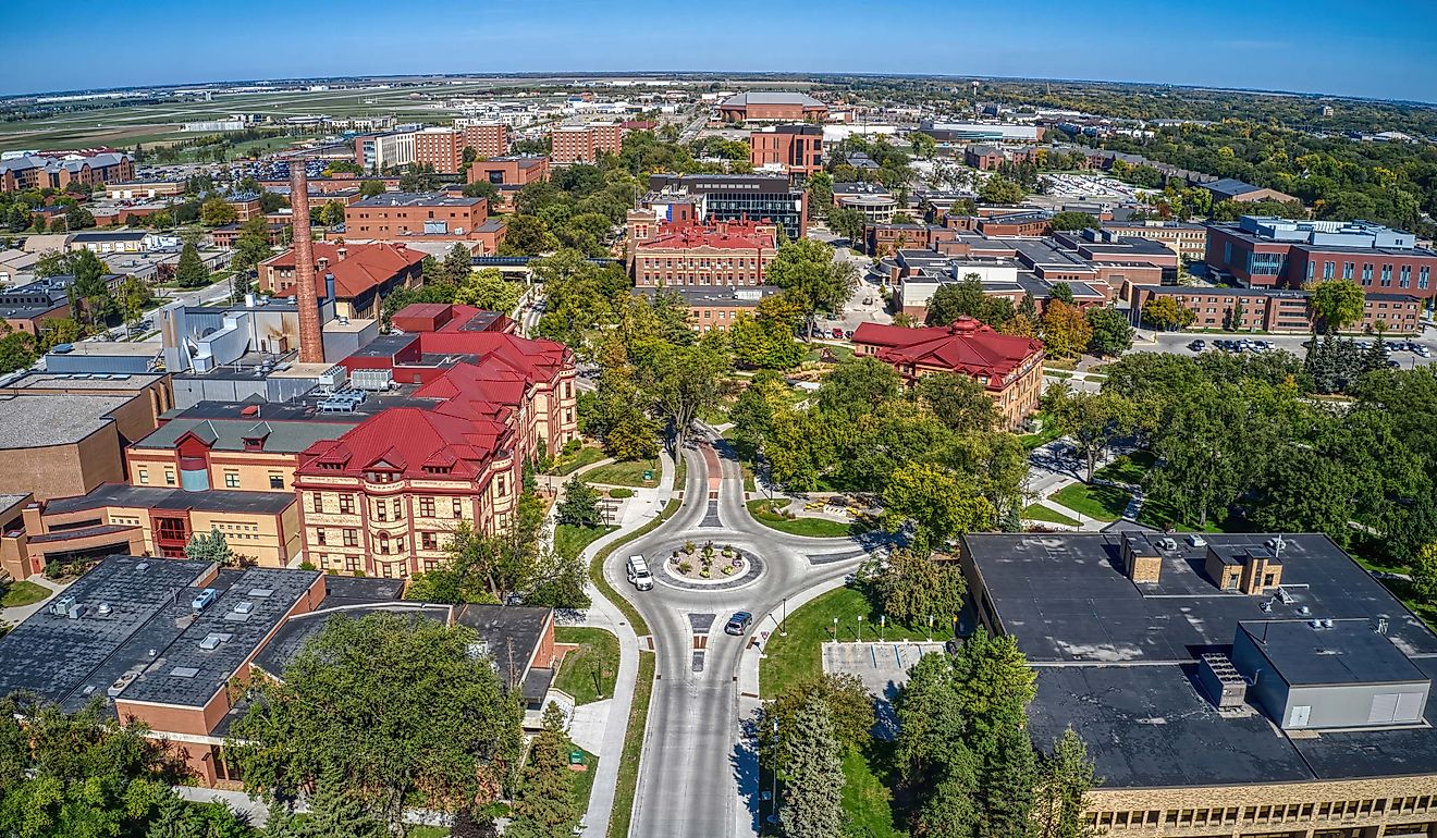 Aerial View of a Large Public University in Fargo, North Dakota.