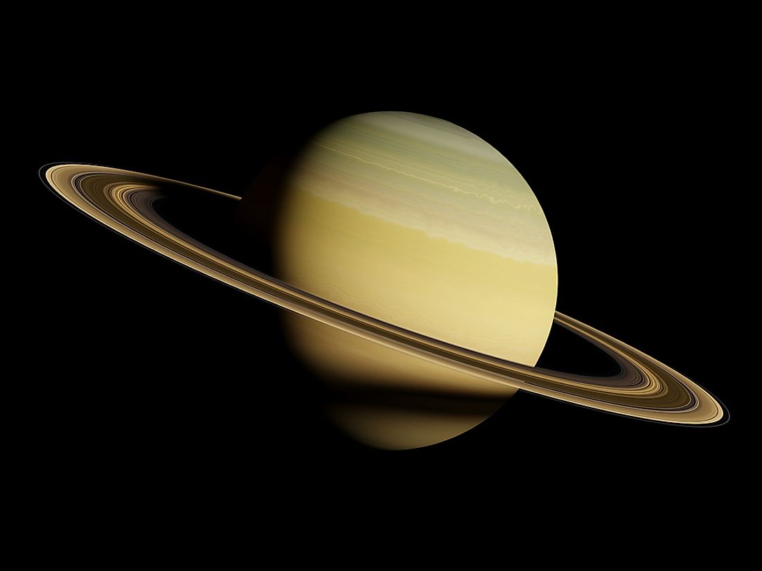 Saturn is a pale yellow due to ammonia crystals in the upper atmosphere.