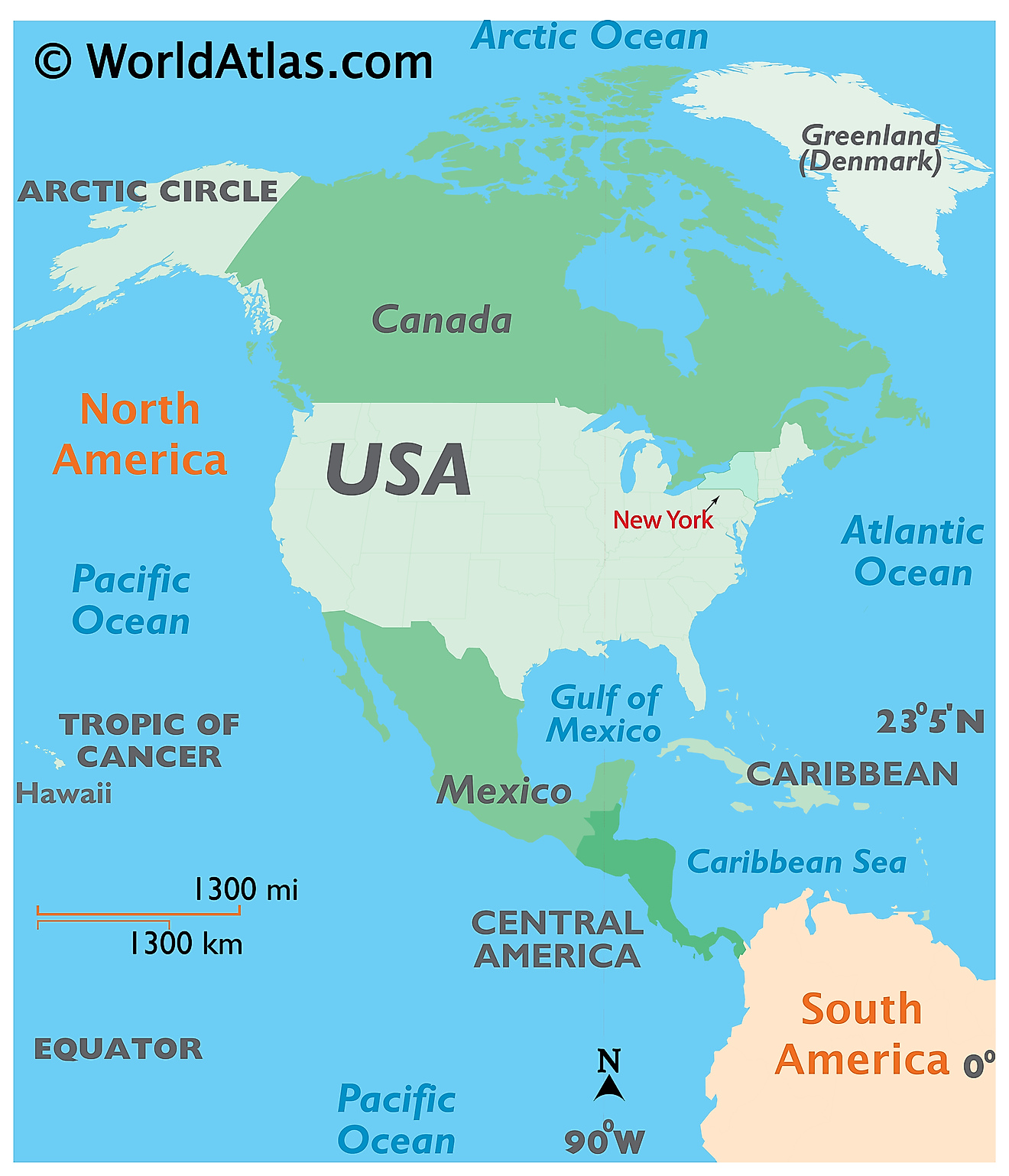 Map showing location of New York in the world.