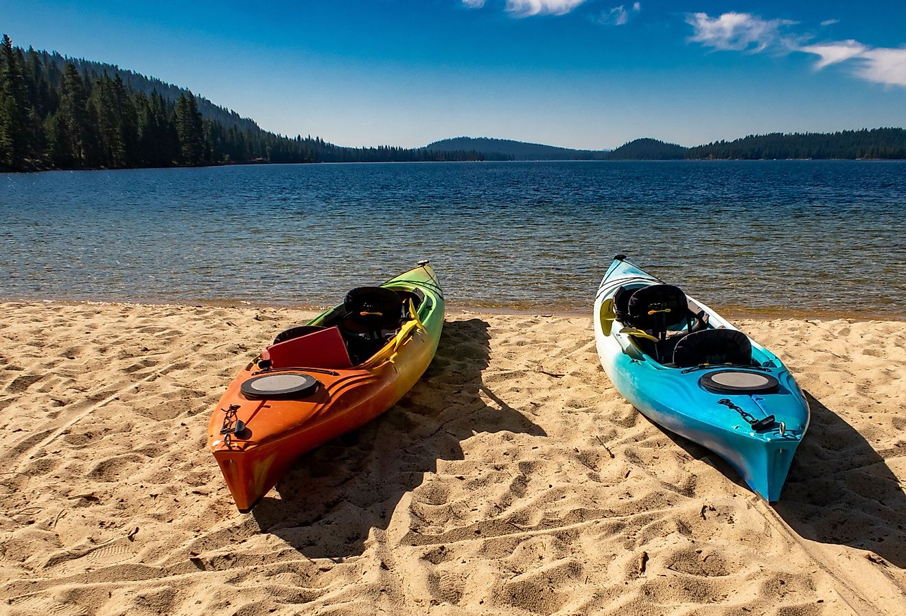 A pair of kayaks on Lake Payette near McCall, Idaho. 