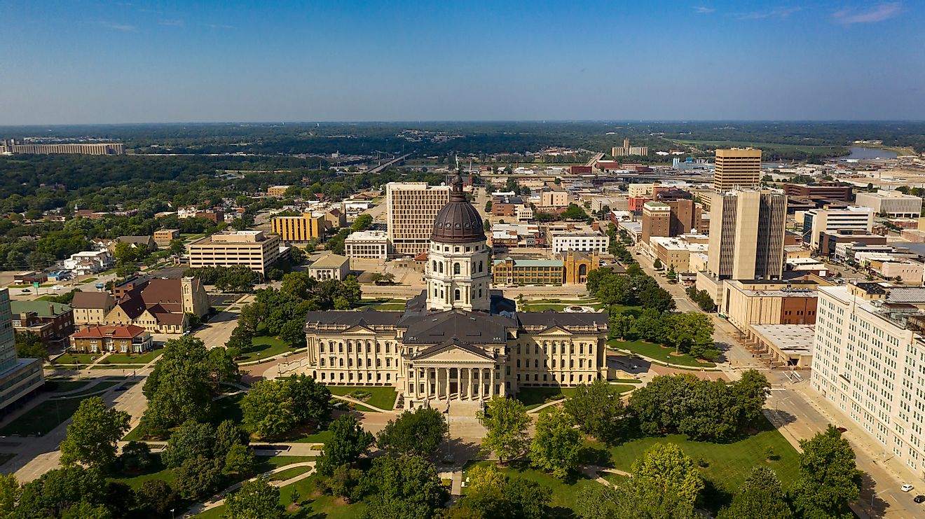 View of the State Capitol Building in Topeka, Kansas.