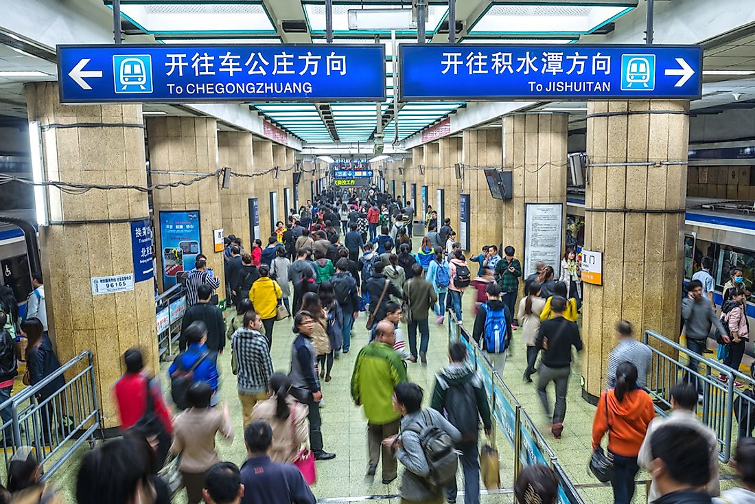 A busy subway station in central Beijing, China. Beijing has the busiest subway station in the world. Editorial credit: aphotostory / Shutterstock.com.