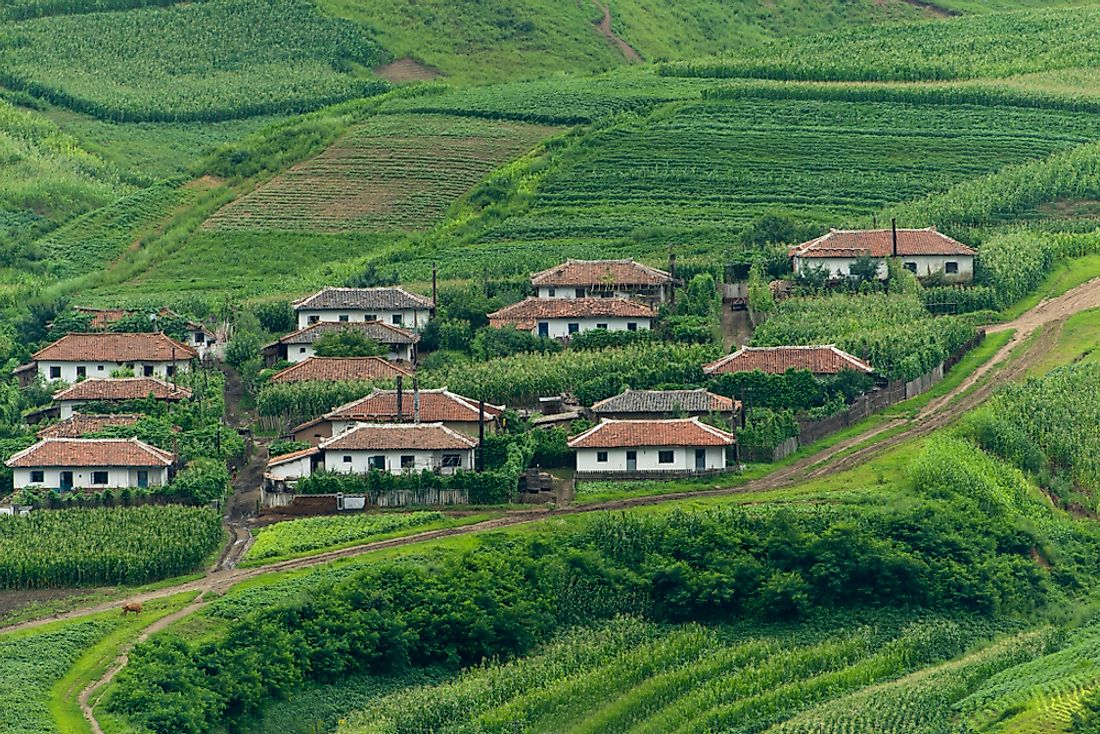 Traditional houses in the North Korean countryside. 