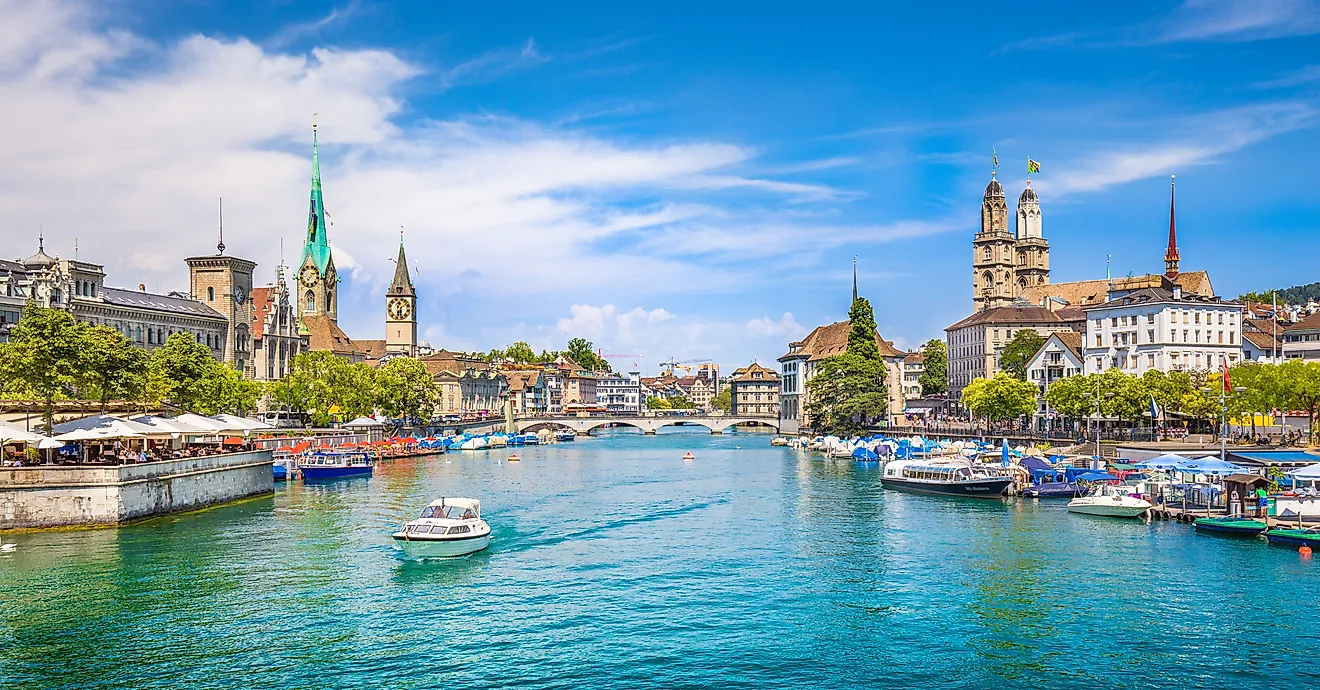 Panoramic view of historic Zurich city center, Switzerland. 