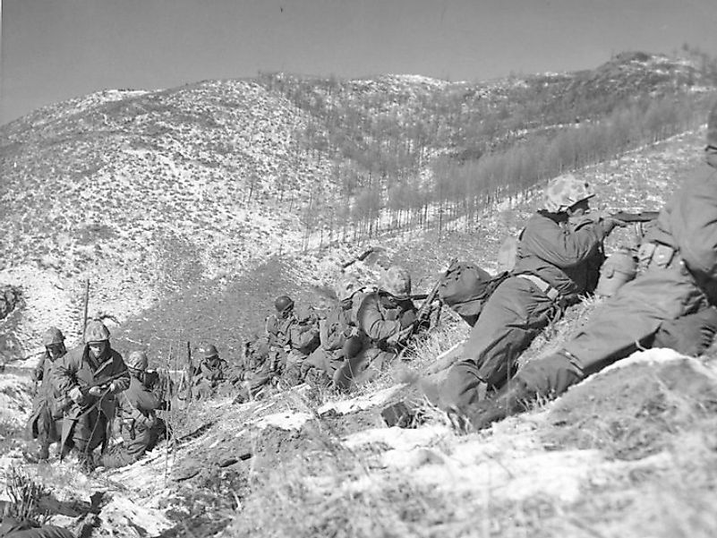 U.S. Marines engaging the Chinese during the Battle Of Chosin Reservoir.