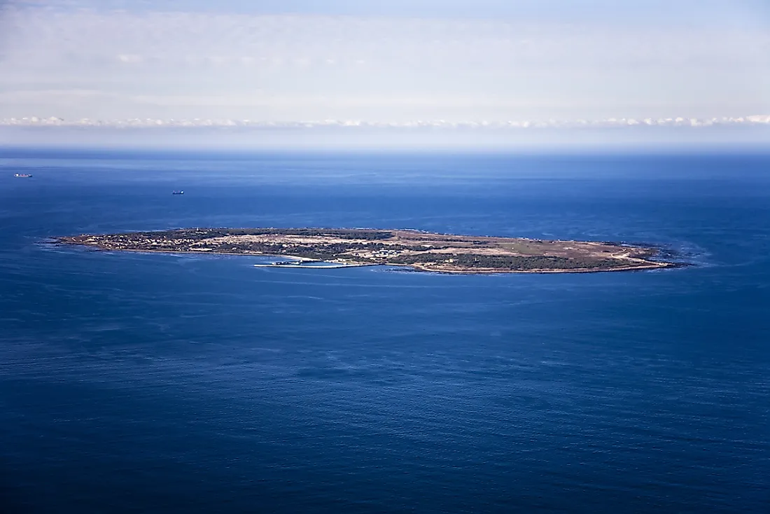 An aerial view of Robben Island in South Africa.