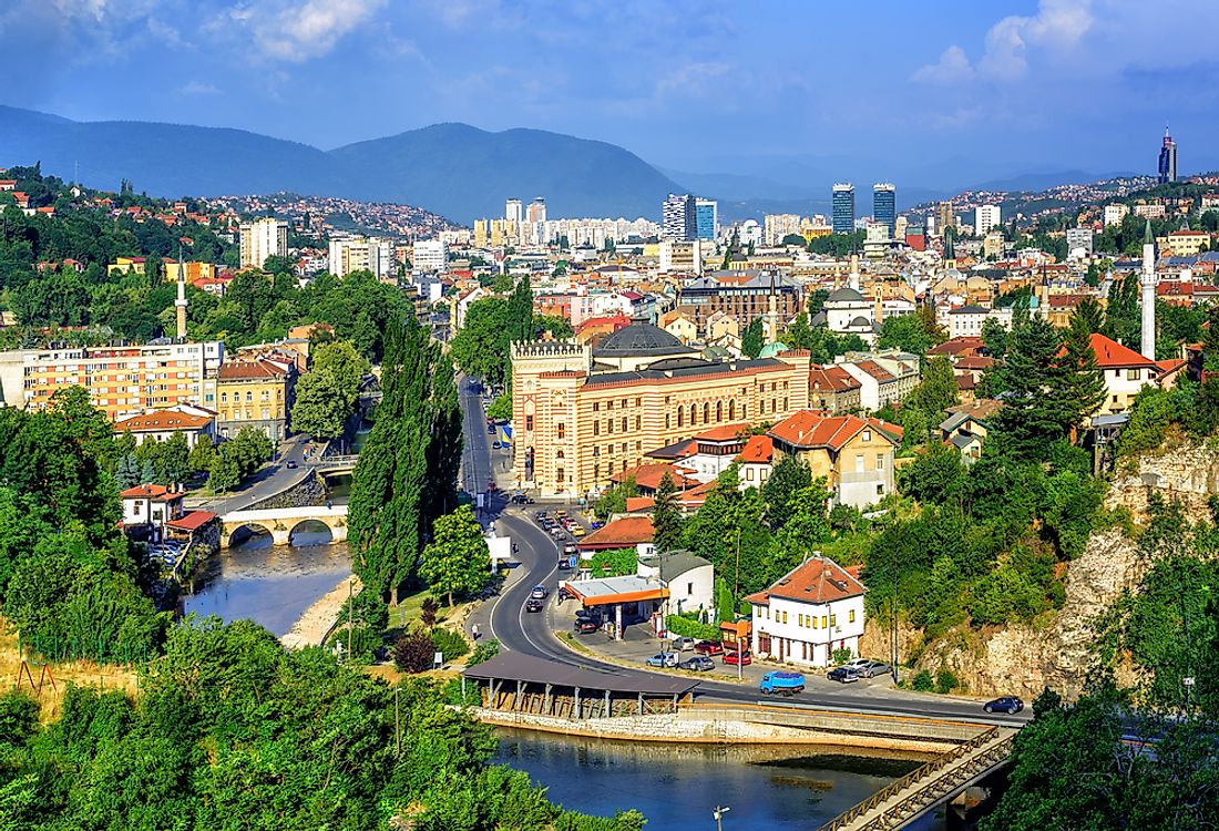 The cityscape of Sarajevo.