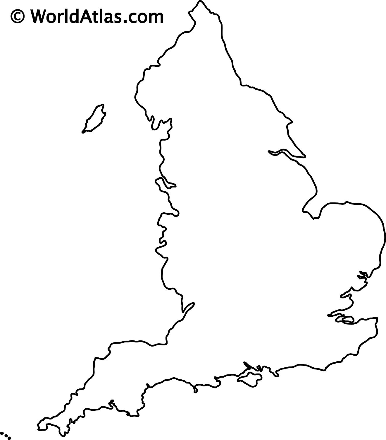 Mapa de contorno en blanco de Inglaterra