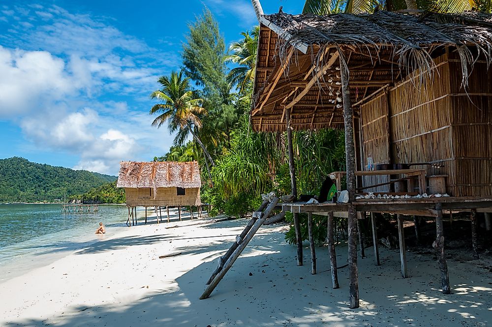 Bamboo huts for tourists in Papua New Guinea. 