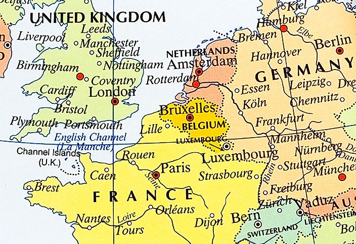 A map of Europe showing Luxembourg's Position Between France, Germany, and Belgium