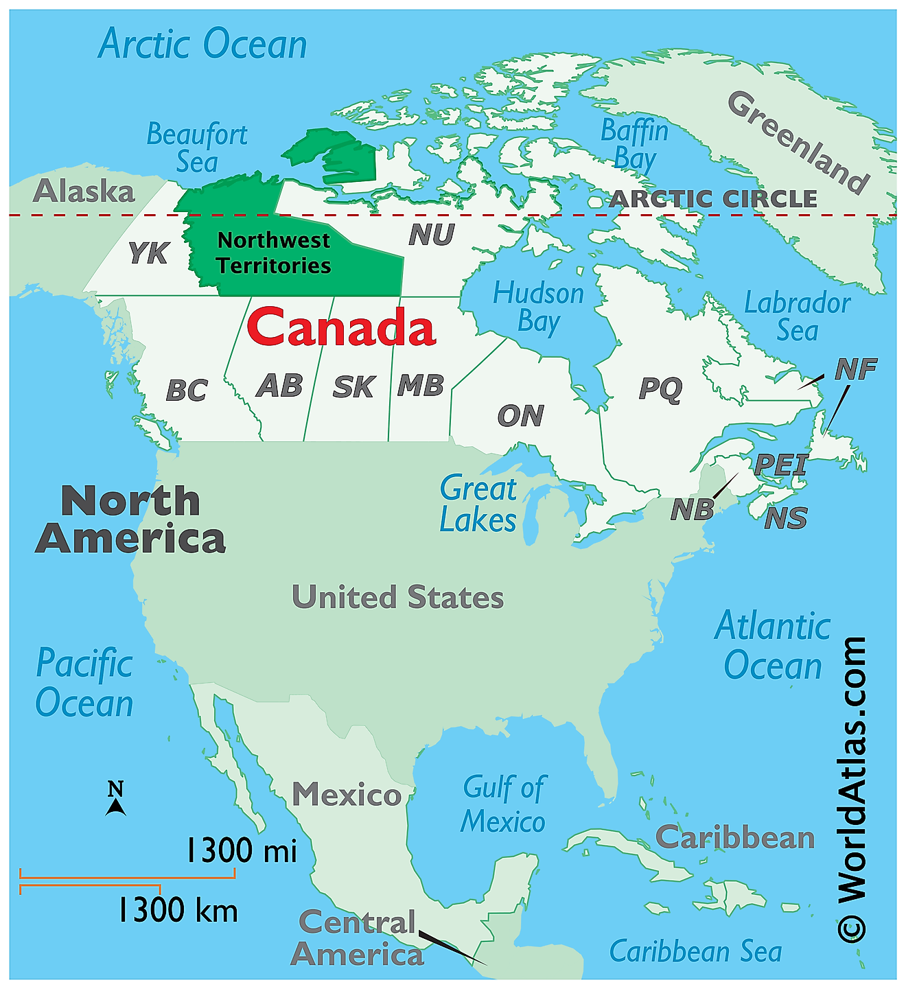 Map showing location of Northwest Territories in the world.