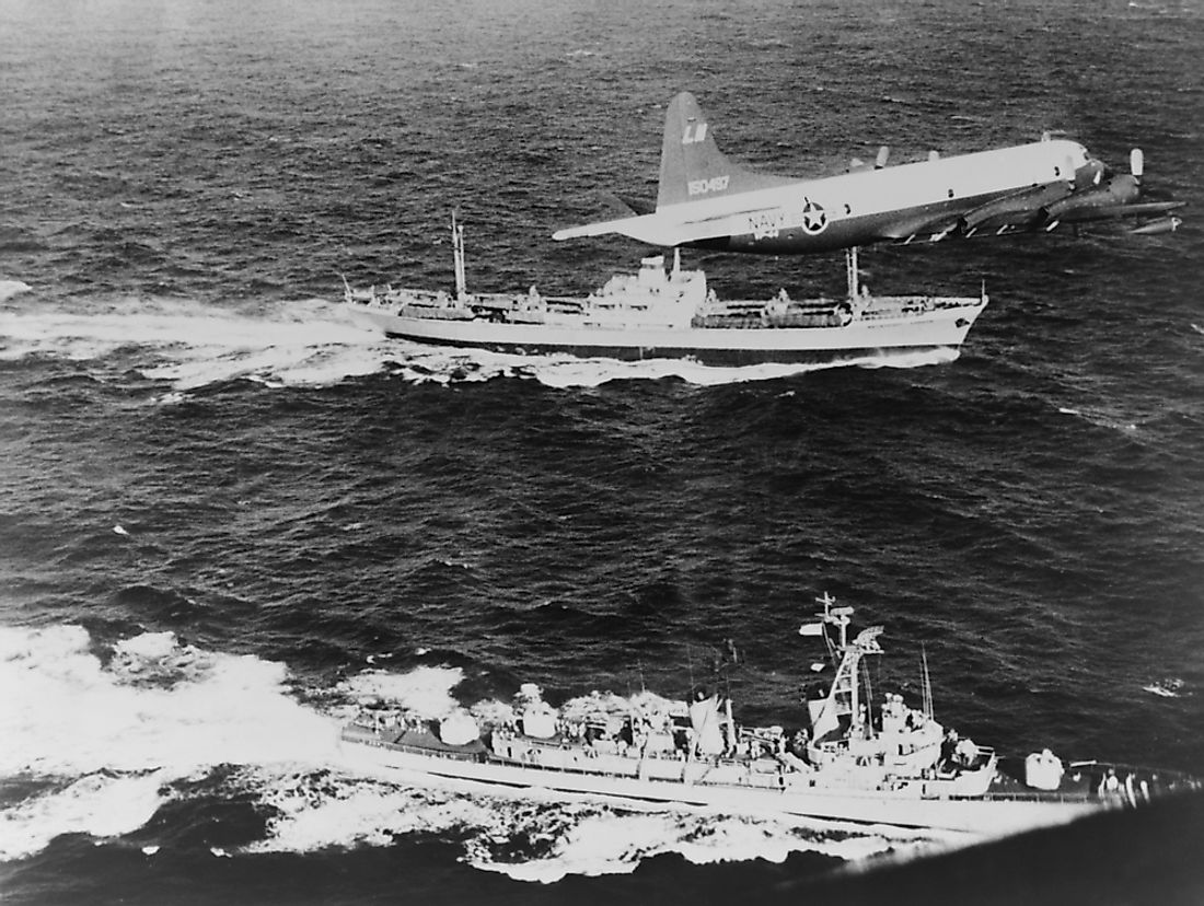 The removal of the Cuban missiles by Soviet freighter accompanied by the US Navy. 
