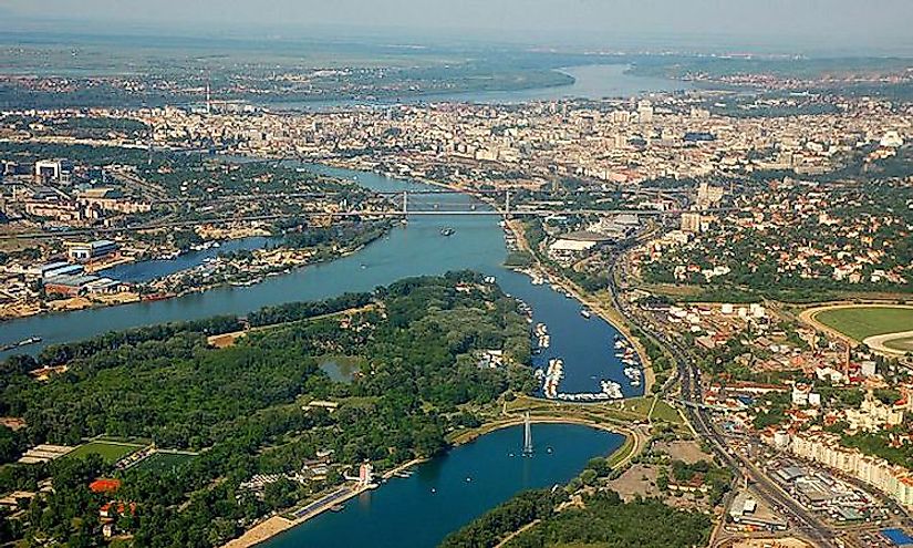 Belgrade located at the confluence of the Sava and Danube rivers, 