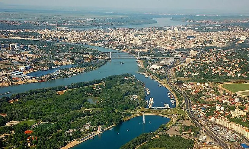 Belgrade located at the confluence of the Sava and Danube rivers, 